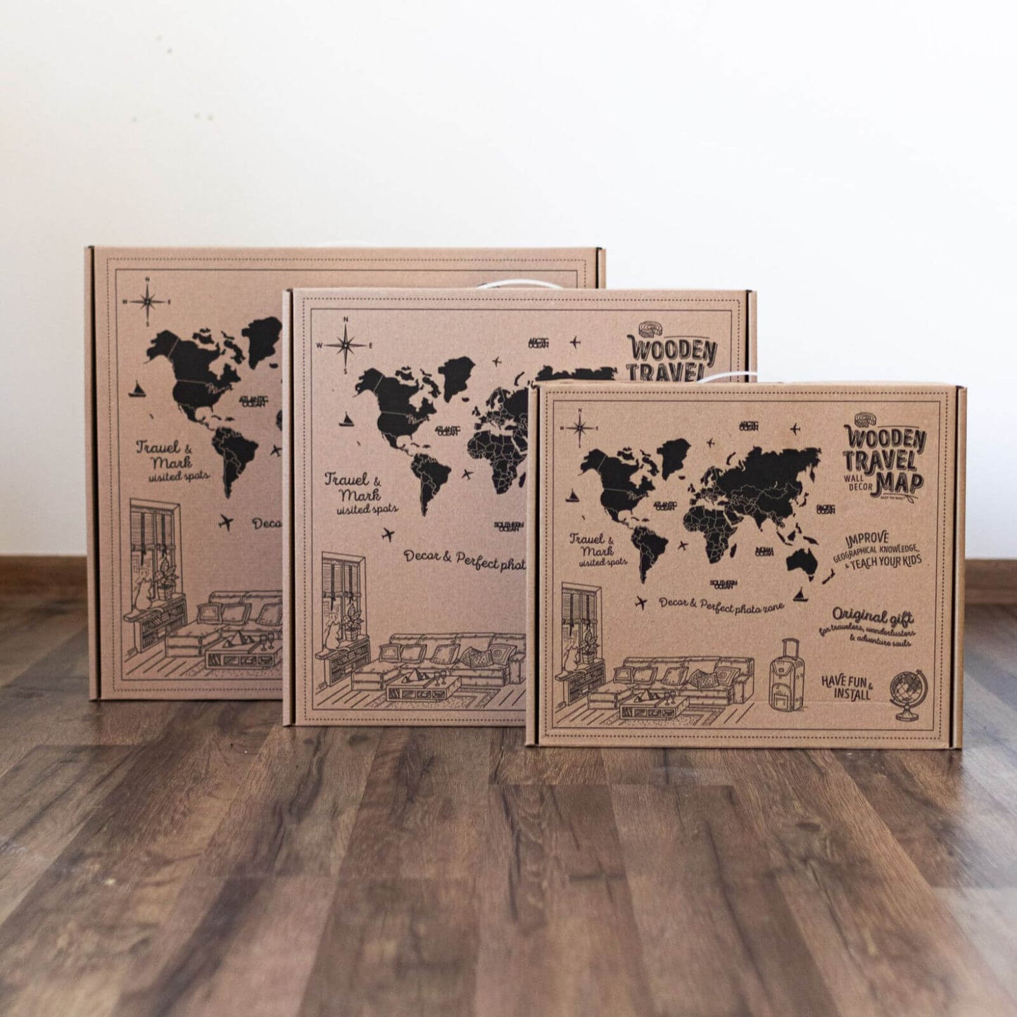 3D LUMINOUS LED Wooden World Map 2.0 Cappuccino