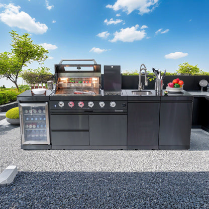 104" 4-Burner 72000 BTU Black Outdoor Kitchen Island Grill with Storage Cabinets & Drawers