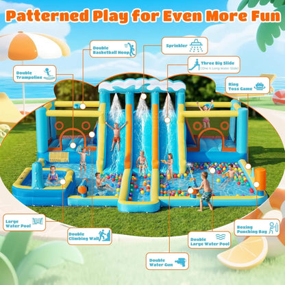 10-in-1 Inflatable Water Slide Bounce House With Blower (SAK26370)
