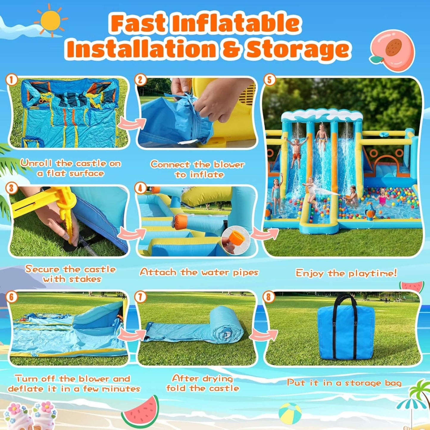 10-in-1 Inflatable Water Slide Bounce House With Blower (SAK26370)
