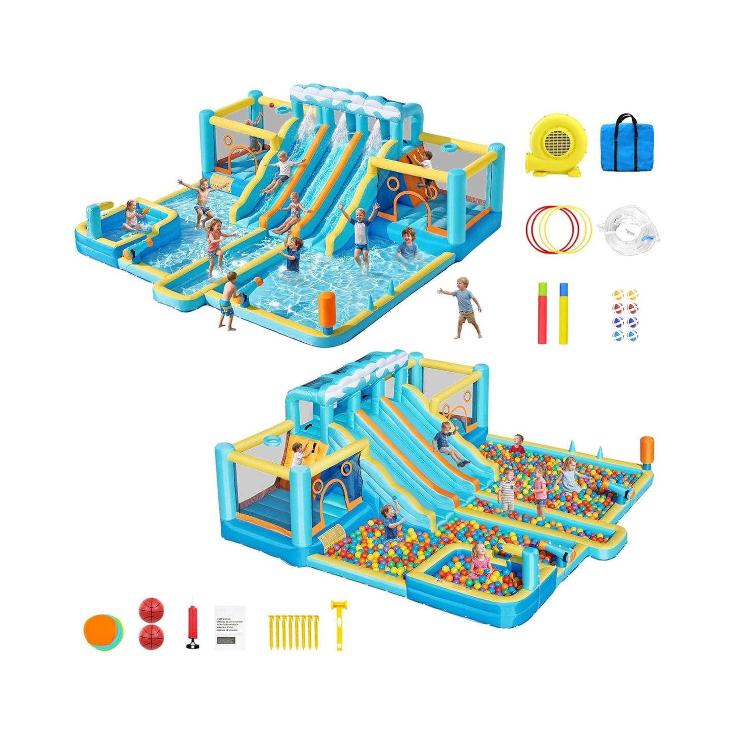 10-in-1 Inflatable Water Slide Bounce House With Blower (SAK26370)