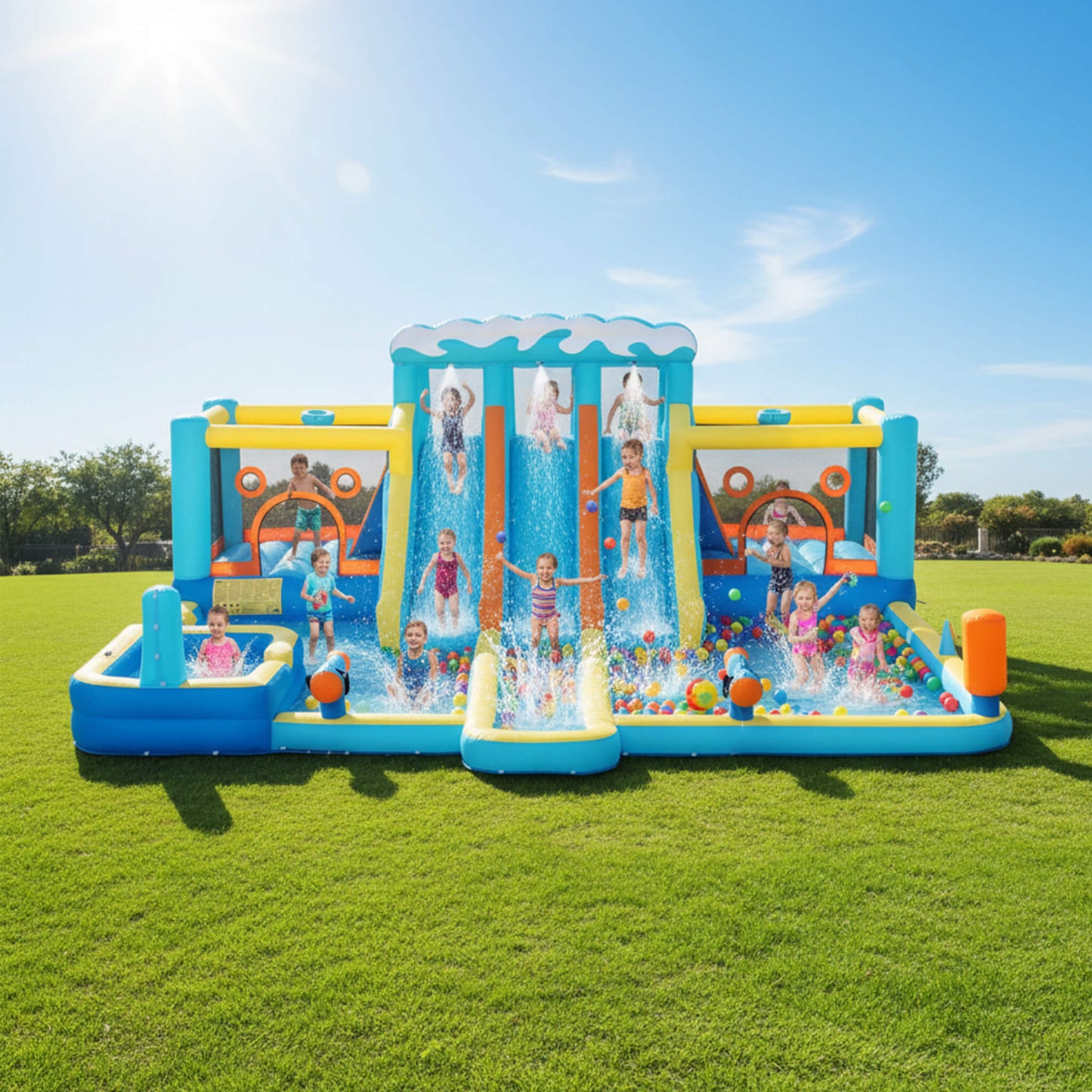 10-in-1 Inflatable Water Slide Bounce House With Blower (SAK26370)