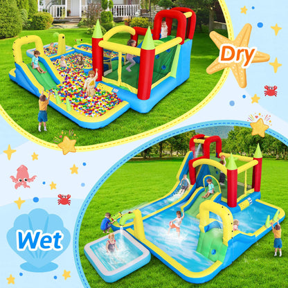 Large 11-In-1 Inflatable Water Park With Slides, Pool, Climbing Wall, And Bounce House (SAK70491)