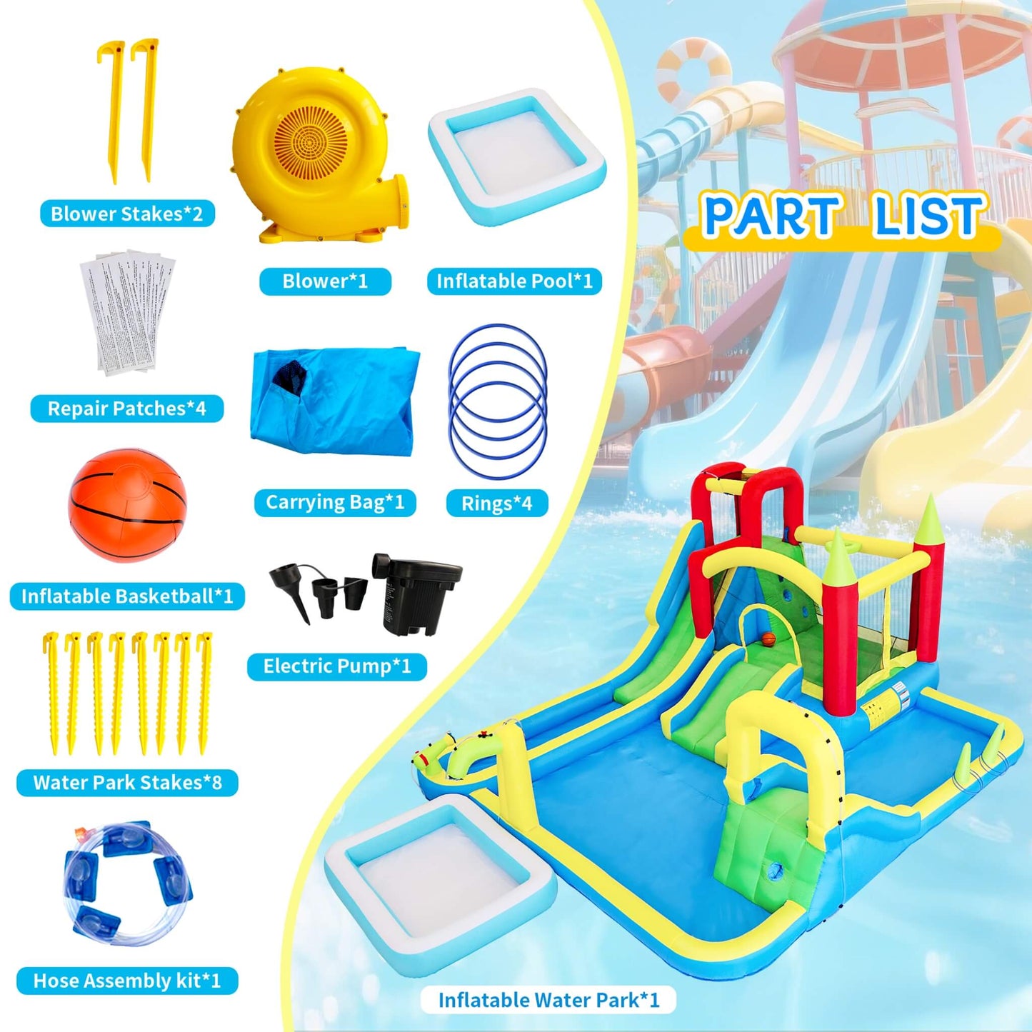 Large 11-In-1 Inflatable Water Park With Slides, Pool, Climbing Wall, And Bounce House (SAK70491)