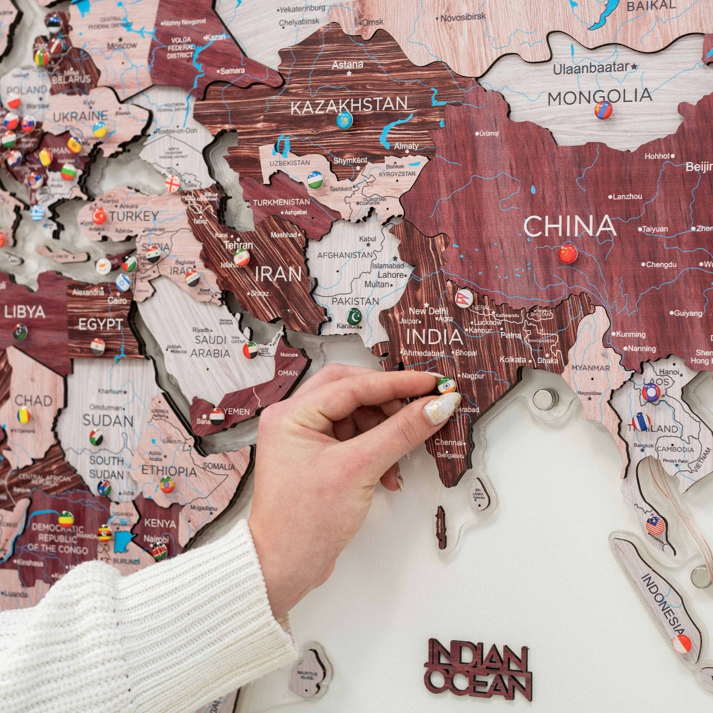 3D LUMINOUS LED Wooden World Map 2.0 Cappuccino