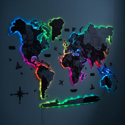 3D LUMINOUS LED Wooden World Map 2.0 Cappuccino