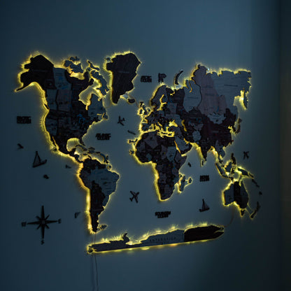 3D LUMINOUS LED Wooden World Map 2.0 Cappuccino