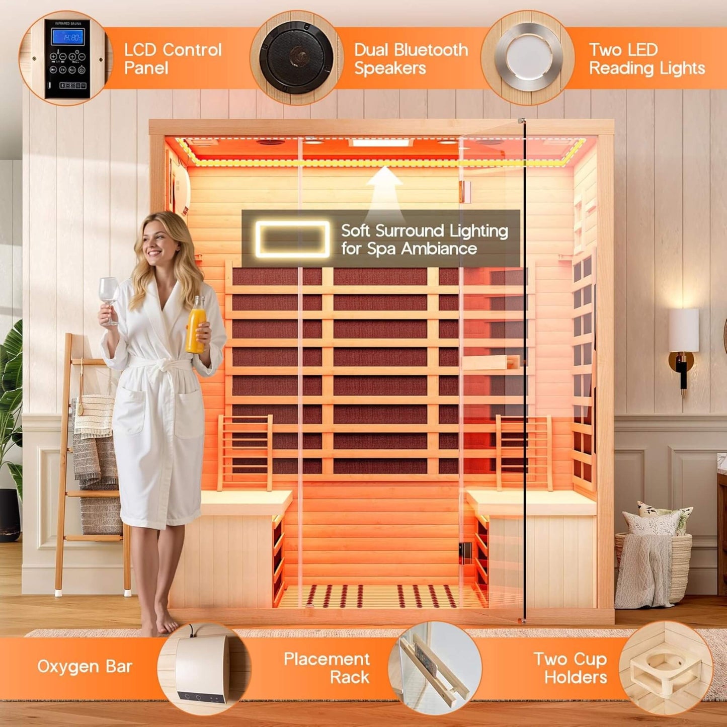 Thermora Seville 4-Person Low EMF Canadian Hemlock Infrared Sauna With Bluetooth (SAK29571)