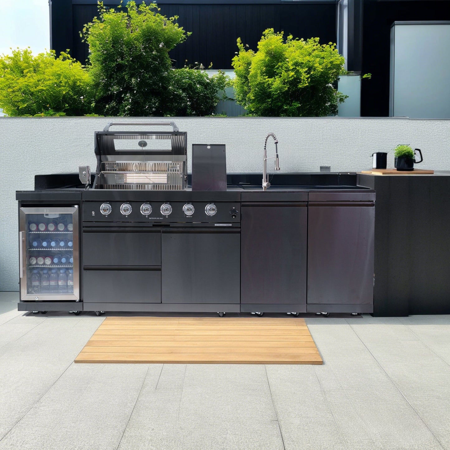 104" 4-Burner 72000 BTU Black Outdoor Kitchen Island Grill with Storage Cabinets & Drawers