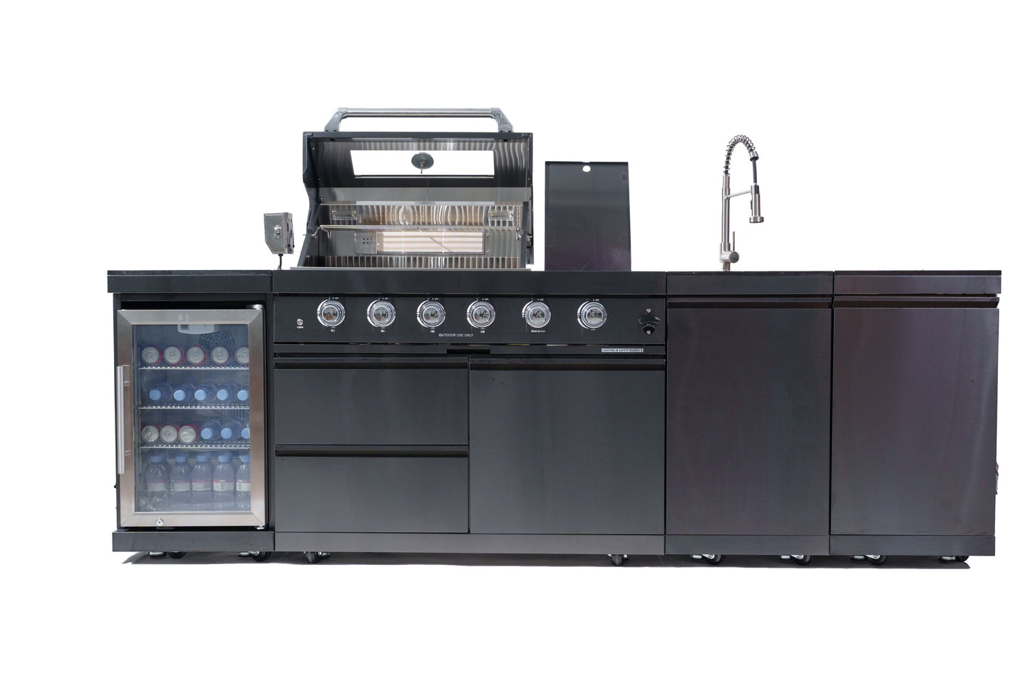104" 4-Burner 72000 BTU Black Outdoor Kitchen Island Grill with Storage Cabinets & Drawers