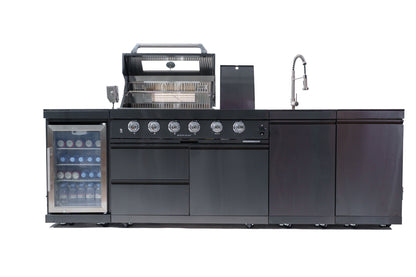 104" 4-Burner 72000 BTU Black Outdoor Kitchen Island Grill with Storage Cabinets & Drawers