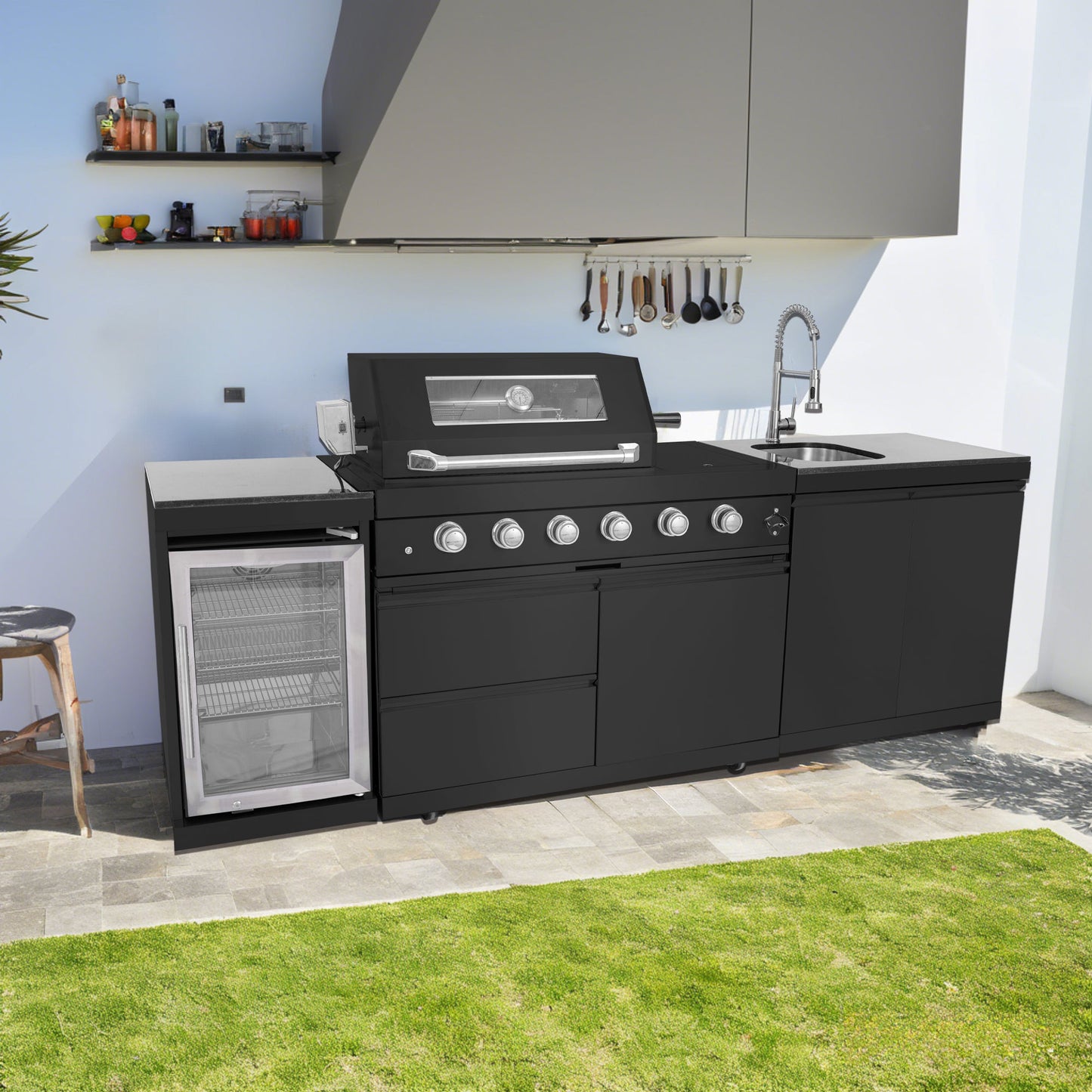 104" 4-Burner 72000 BTU Black Outdoor Kitchen Island Grill with Storage Cabinets & Drawers