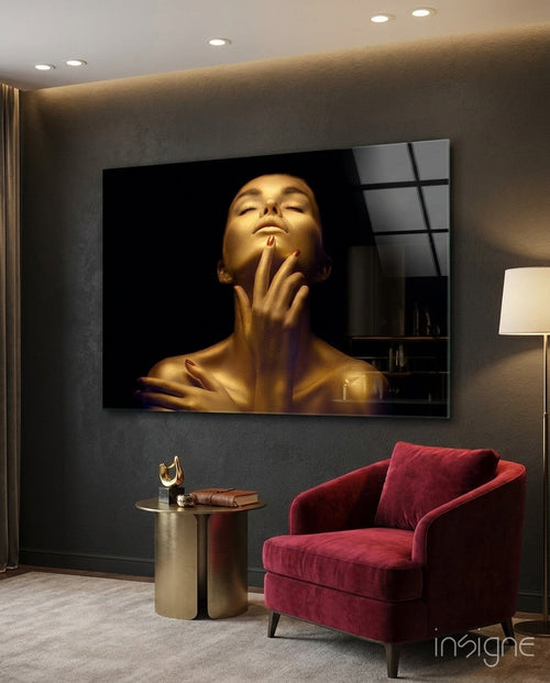 Gold Woman Glass Wall Art