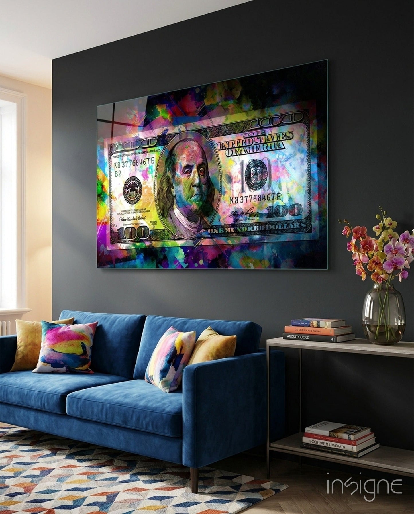 100 Dollars Glass Wall Art