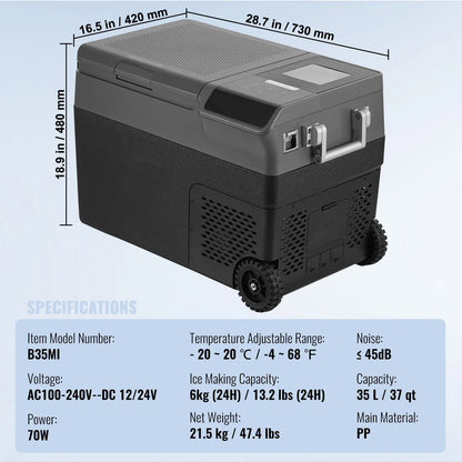 SucceBuy 35L Portable Car Refrigerator with Ice Making Function 12 Volt Car Refrigerator Fridge Single Zone Portable Freezer