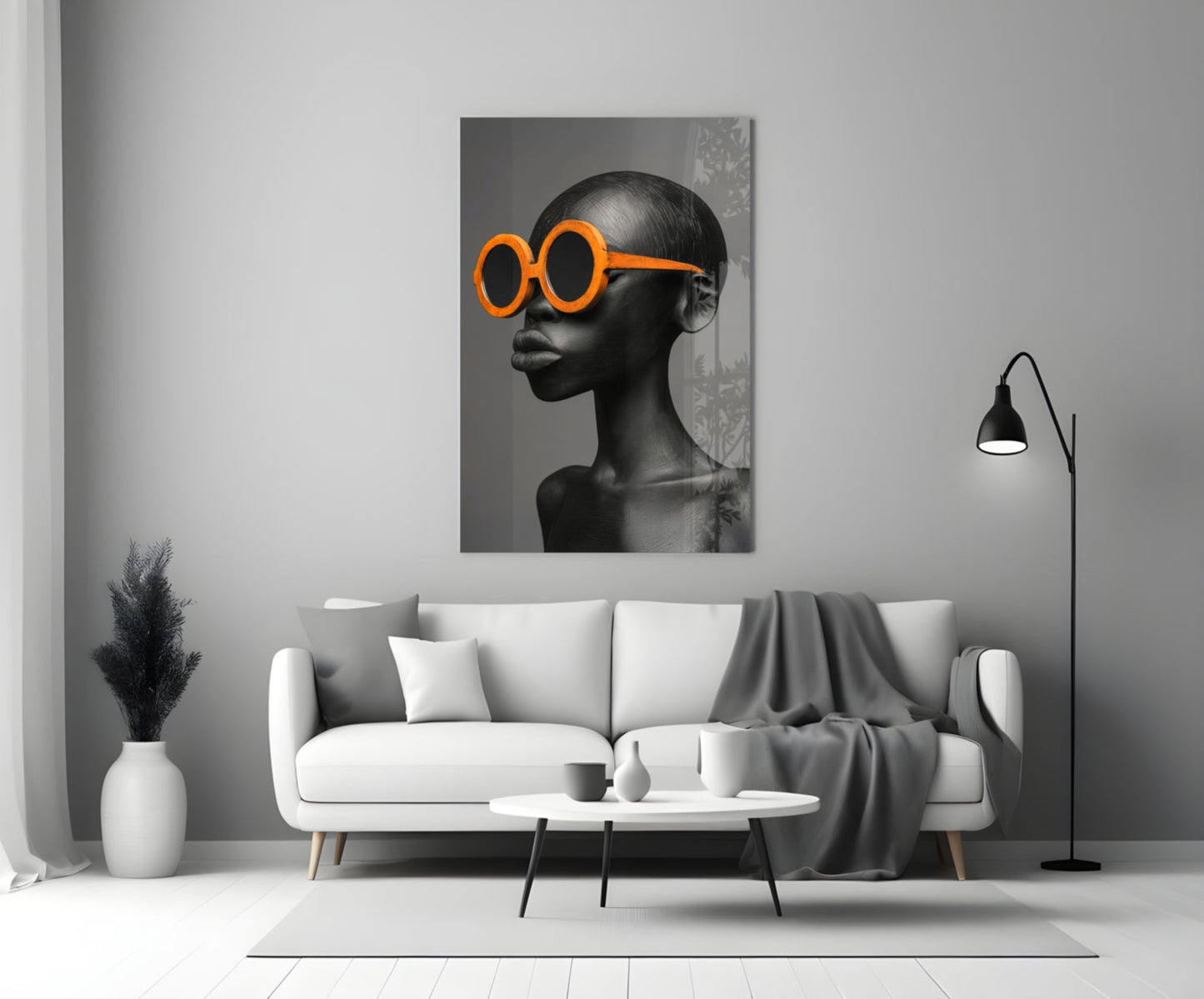 Orange Round Sunglasses Gray Portrait Glass Wall Art