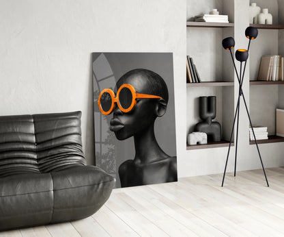 Orange Round Sunglasses Gray Portrait Glass Wall Art