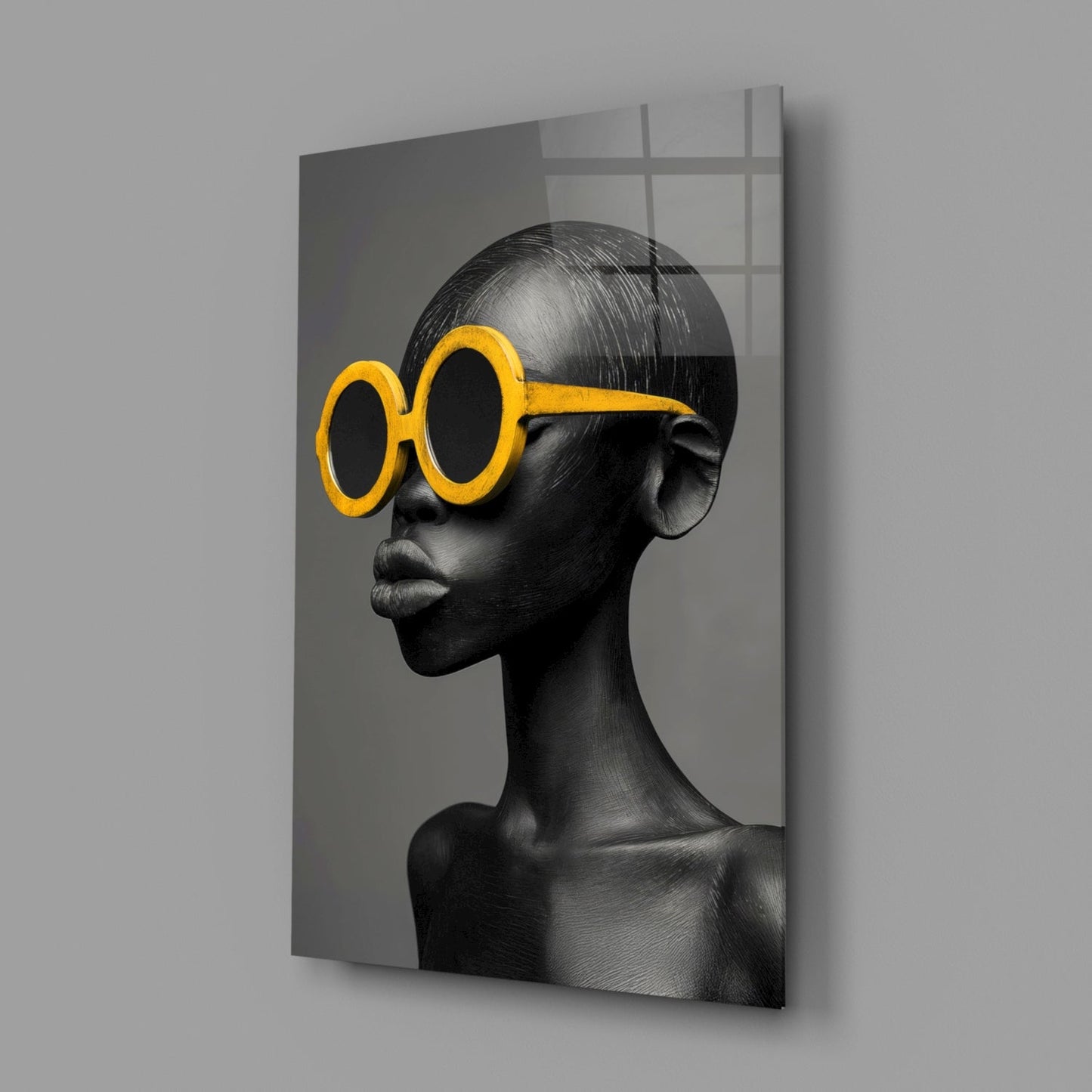 Yellow Round Sunglasses Gray Portrait Glass Wall Art