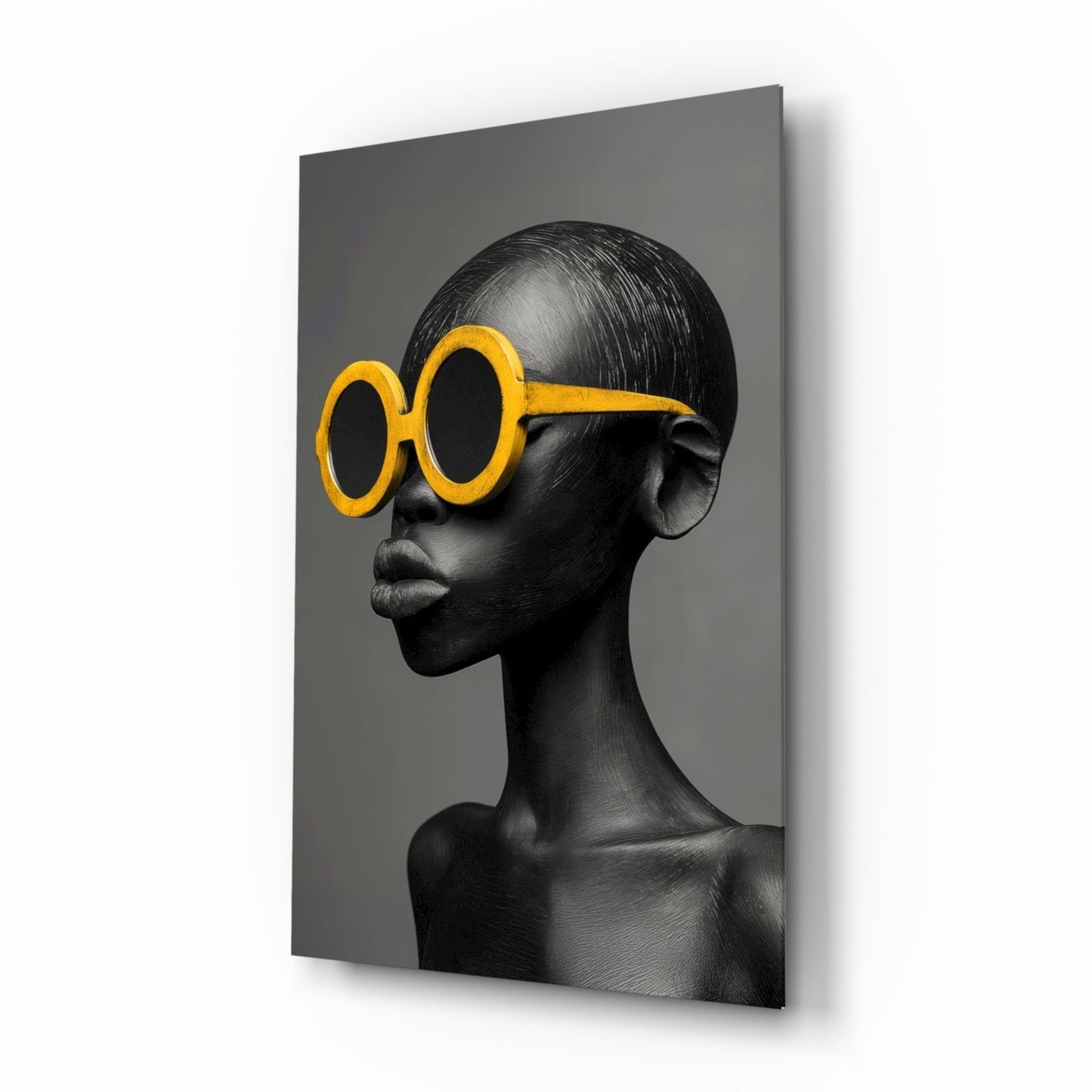 Yellow Round Sunglasses Gray Portrait Glass Wall Art