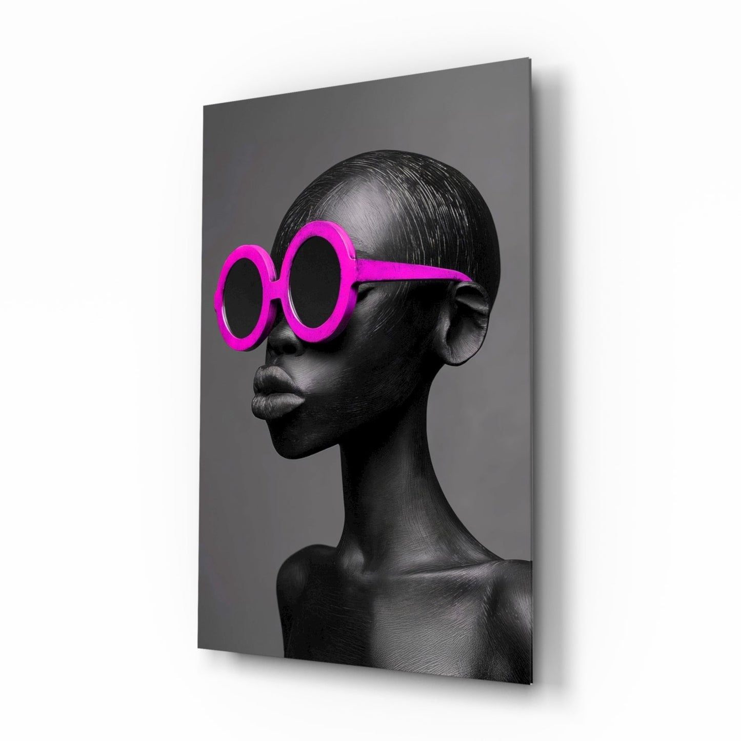 Hot Pink Round Sunglasses Gray Portrait Glass Wall Art