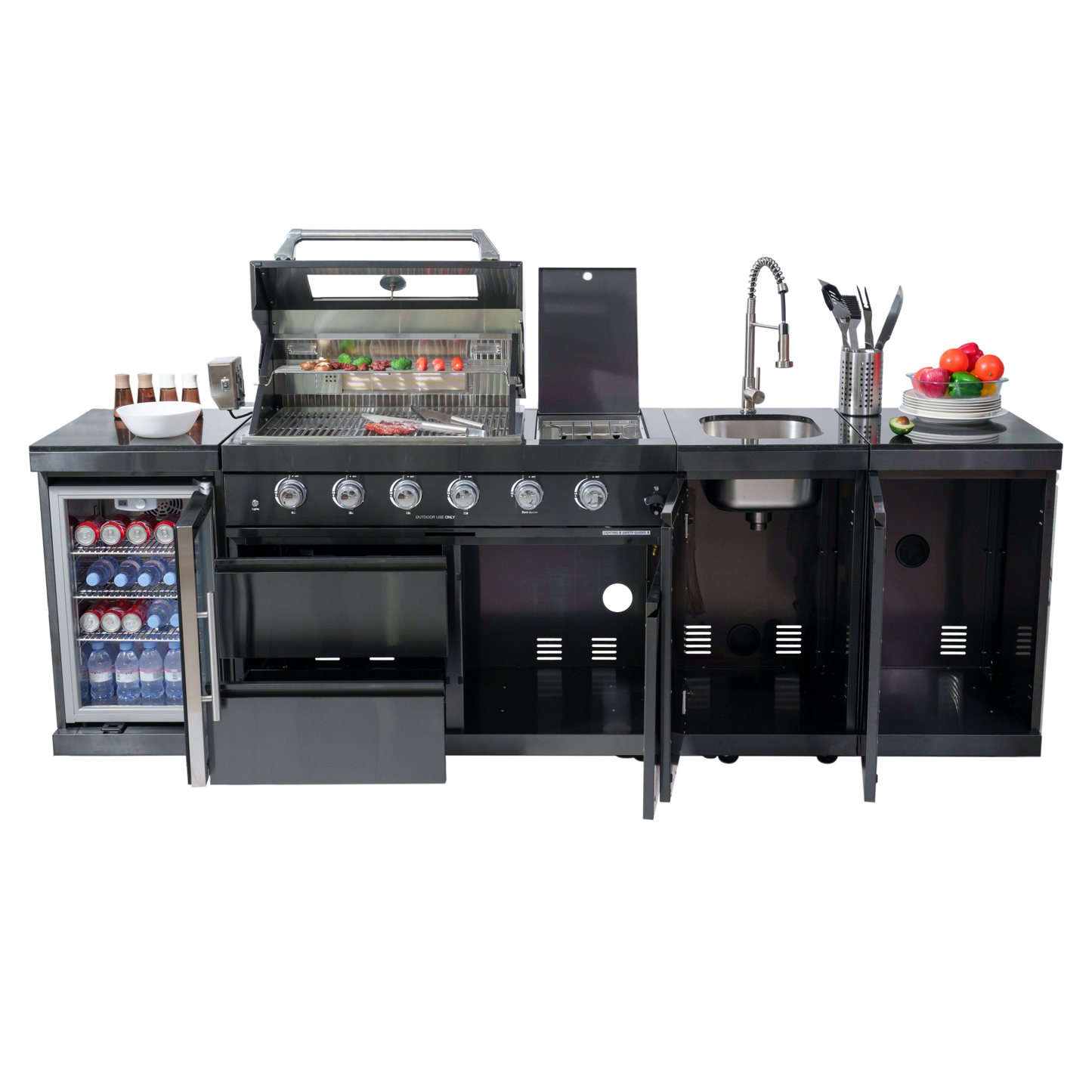 104" 4-Burner 72000 BTU Black Outdoor Kitchen Island Grill with Storage Cabinets & Drawers