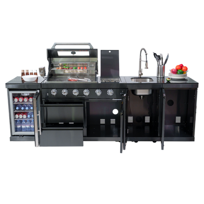 104" 4-Burner 72000 BTU Black Outdoor Kitchen Island Grill with Storage Cabinets & Drawers