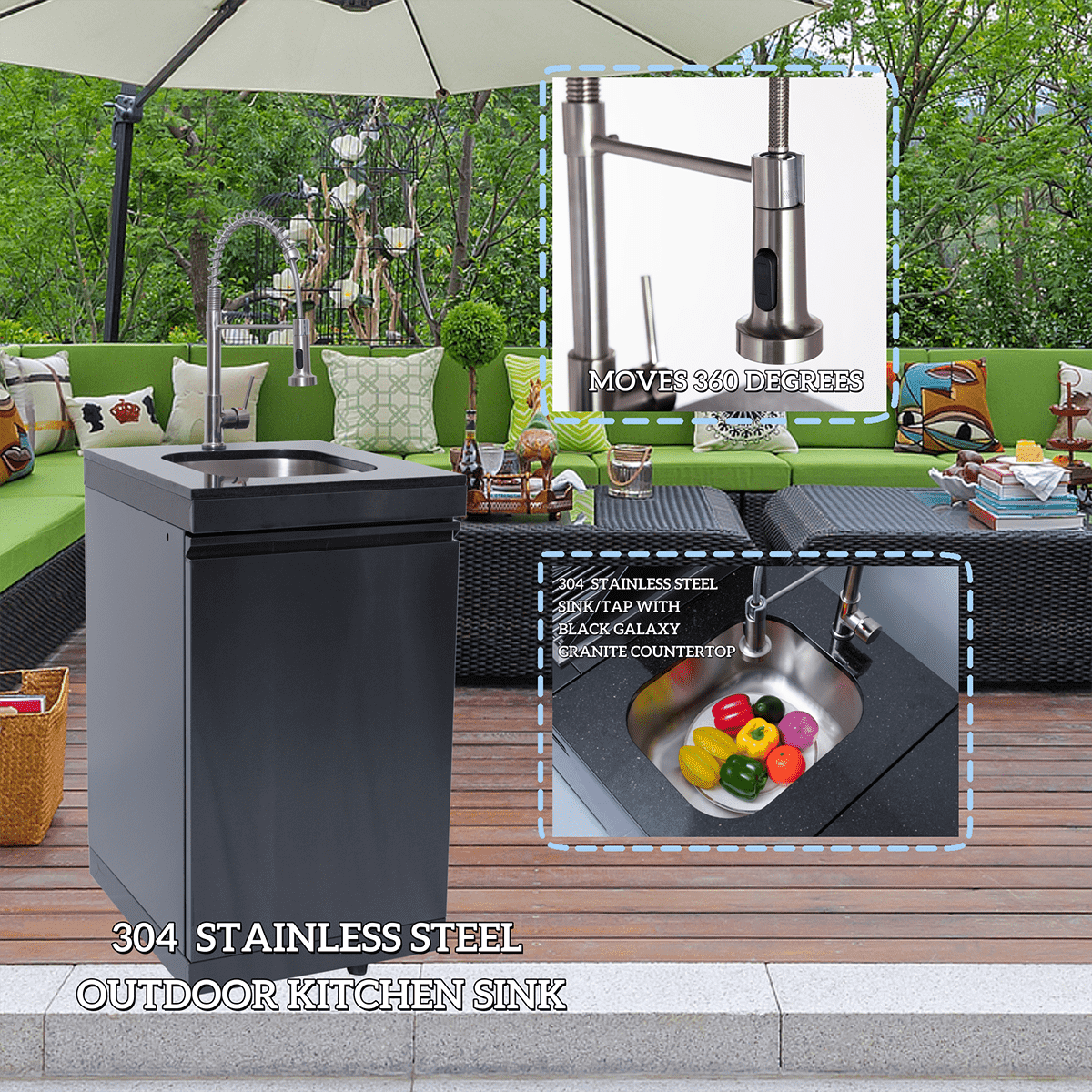 104" 4-Burner 72000 BTU Black Outdoor Kitchen Island Grill with Storage Cabinets & Drawers
