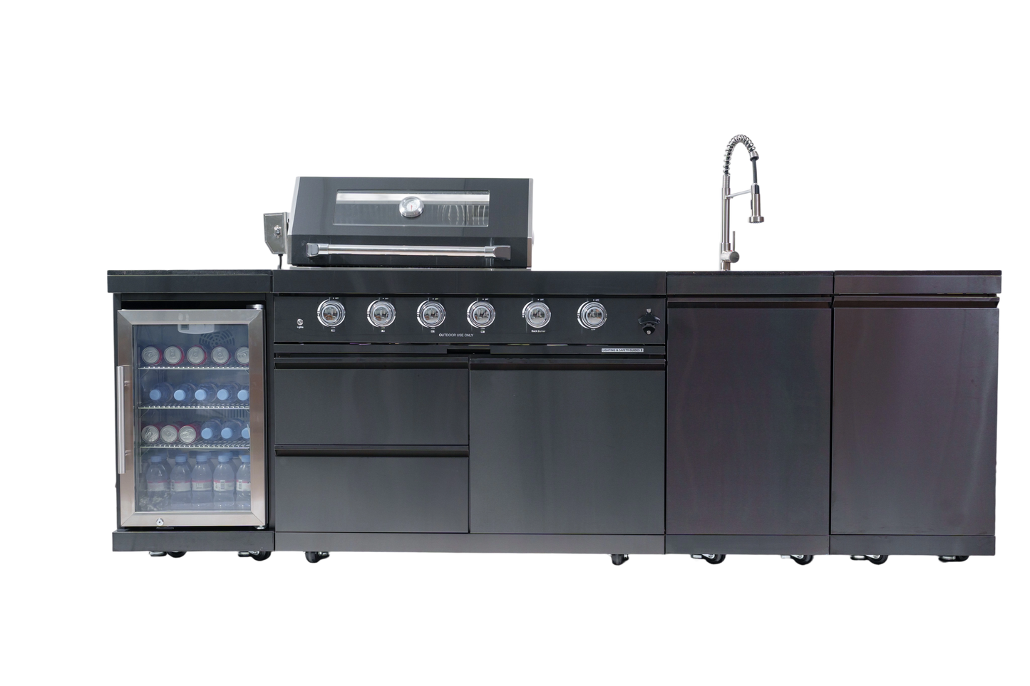 104" 4-Burner 72000 BTU Black Outdoor Kitchen Island Grill with Storage Cabinets & Drawers