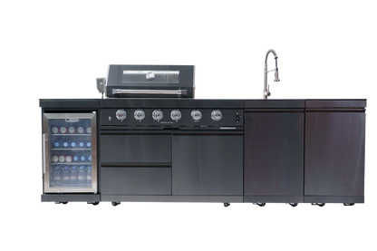 104" 4-Burner 72000 BTU Black Outdoor Kitchen Island Grill with Storage Cabinets & Drawers