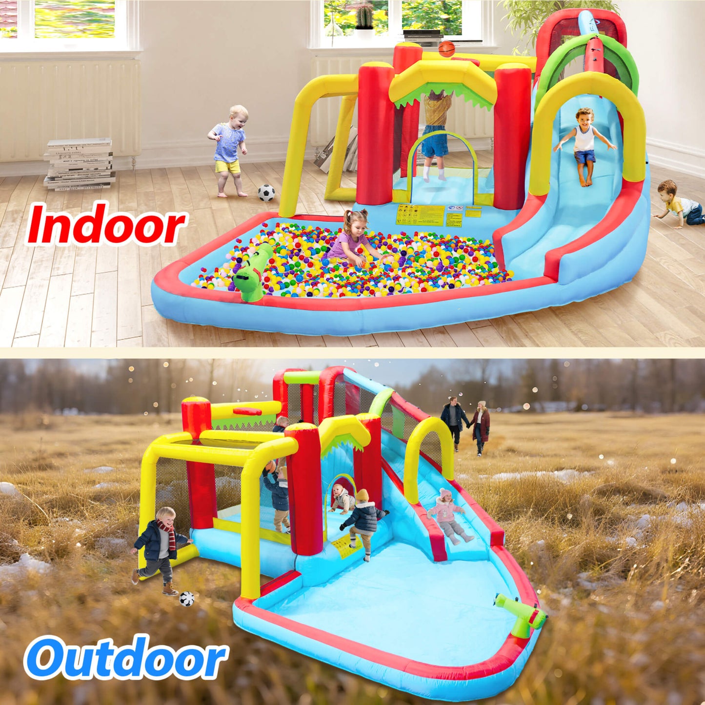 Large 7-In-1 Inflatable Water Slide Bouncer Pool With Climbing Wall (SAK60841)