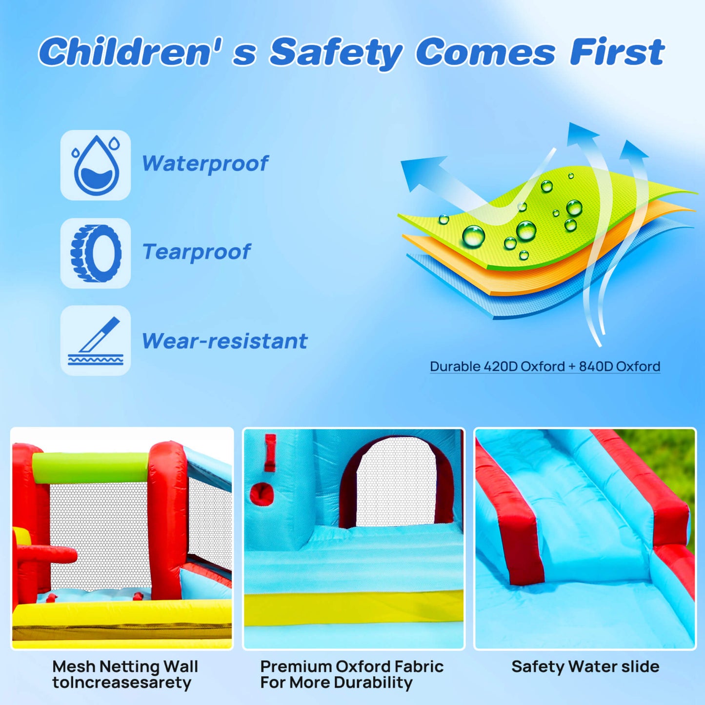 Large 7-In-1 Inflatable Water Slide Bouncer Pool With Climbing Wall (SAK60841)
