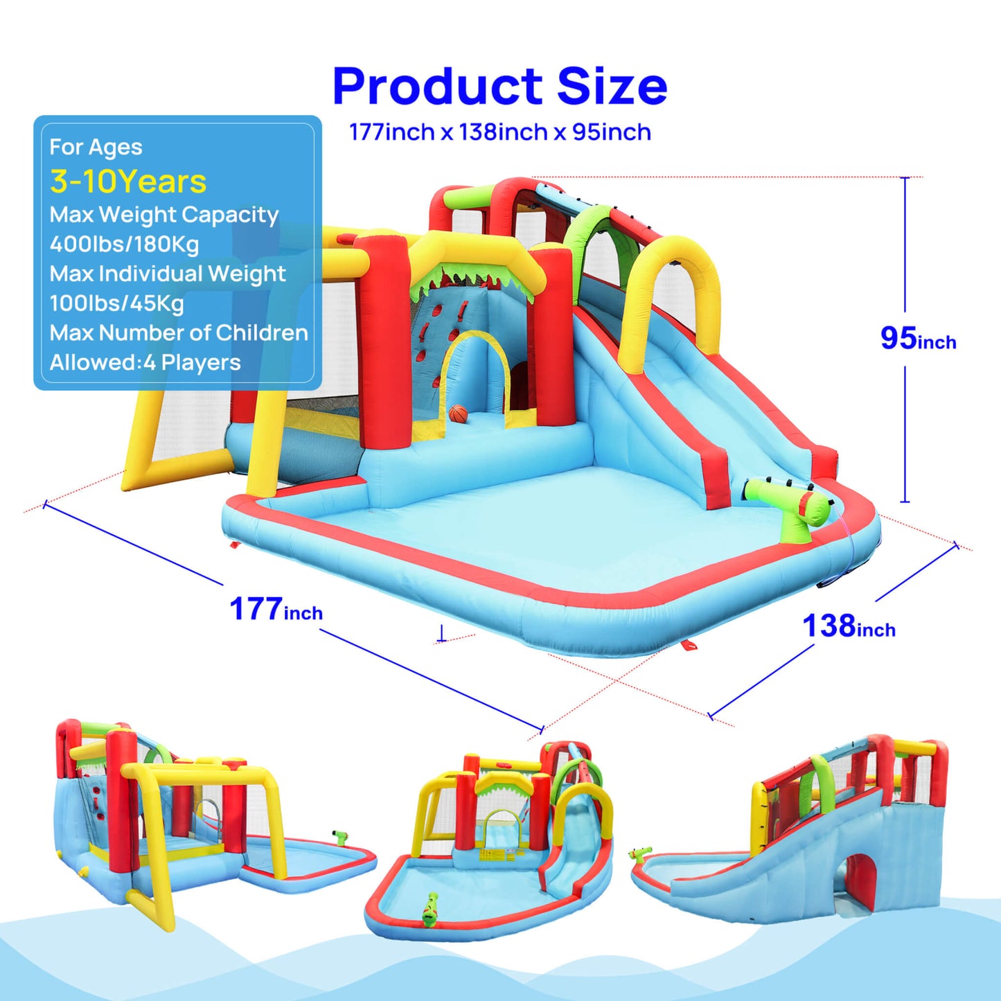 Large 7-In-1 Inflatable Water Slide Bouncer Pool With Climbing Wall (SAK60841)