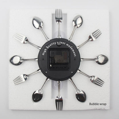 Metal Kitchen Wall Clock Creative  Kitchen Wall Clock 3D Modern Creative Kitchen Cutlery Spoon Fork Time Like Wall Clock Wall Sticker Room Home Decoration Quartz Wall Art Cutlery Mounted Clocks Modern Design Home Decorative