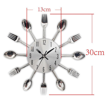Metal Kitchen Wall Clock Creative  Kitchen Wall Clock 3D Modern Creative Kitchen Cutlery Spoon Fork Time Like Wall Clock Wall Sticker Room Home Decoration Quartz Wall Art Cutlery Mounted Clocks Modern Design Home Decorative