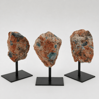 Rough Apatite on Calcite Matrix on Metal Stand