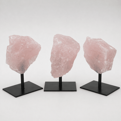 Rough Rose Quartz on Metal Stand
