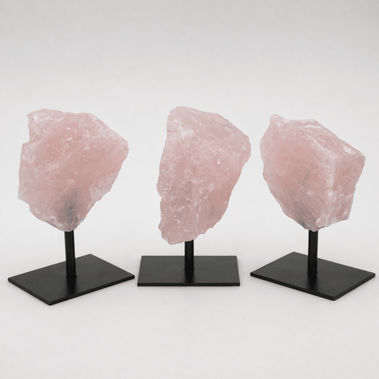 Rough Rose Quartz on Metal Stand