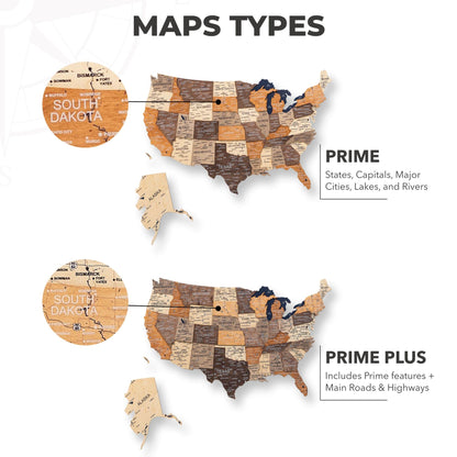 Wooden 3D LED Map of USA - Multicolor